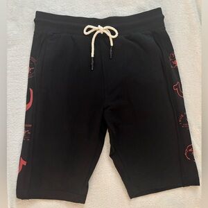 NWOT True Religion Black Sweat Shorts with Red Logo